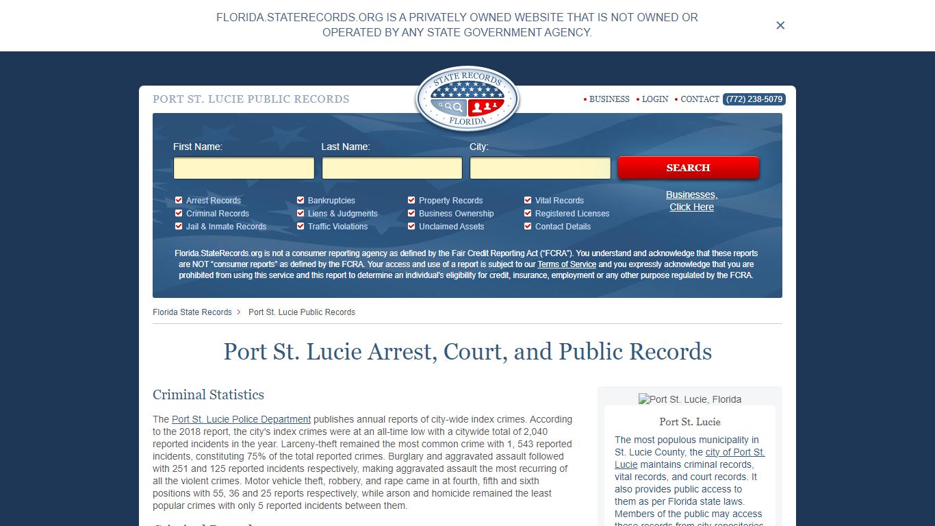 Port St. Lucie Arrest, Court, and Public Records